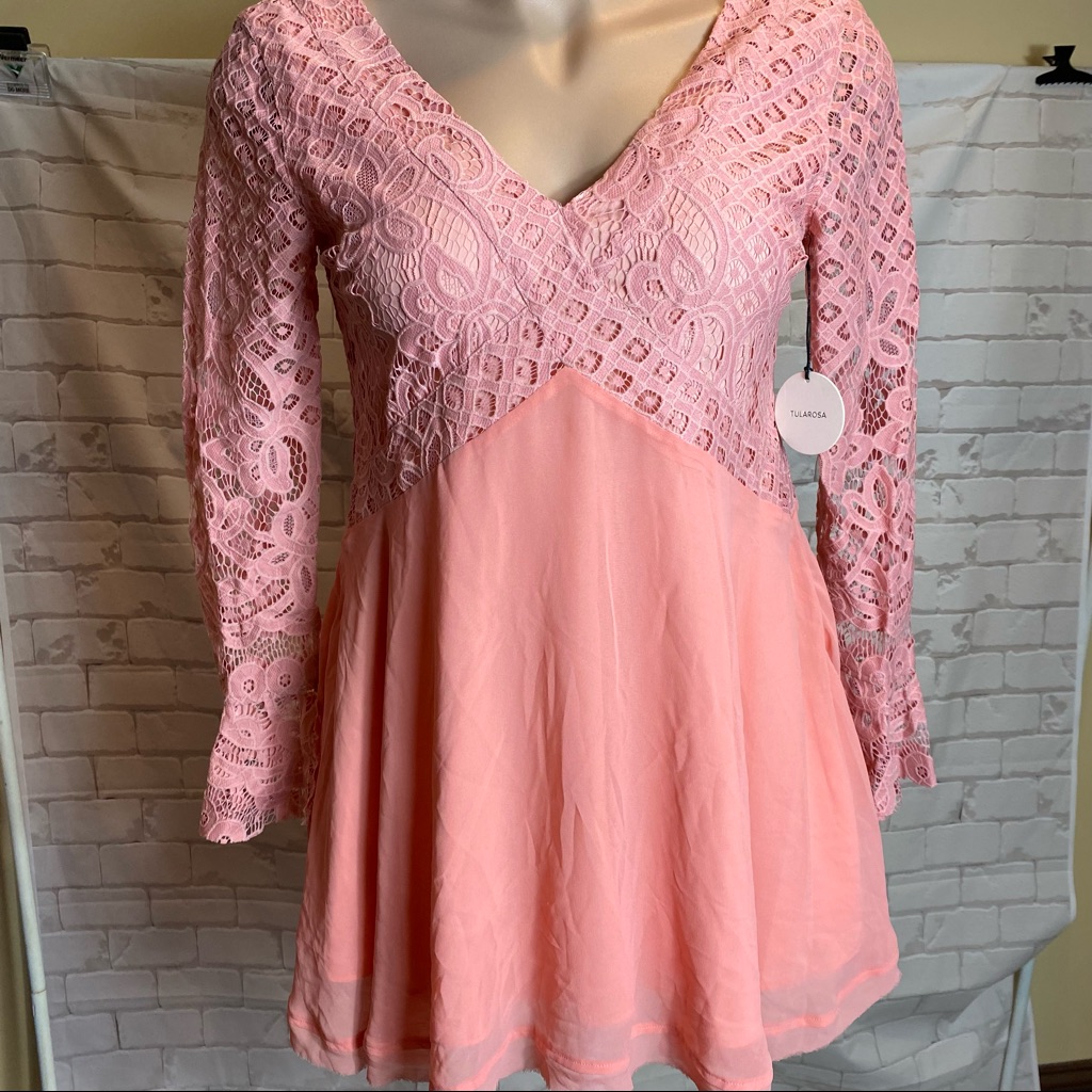 Tularosa Pink Lace Long Sleeve Dress Size Medium New With Tag